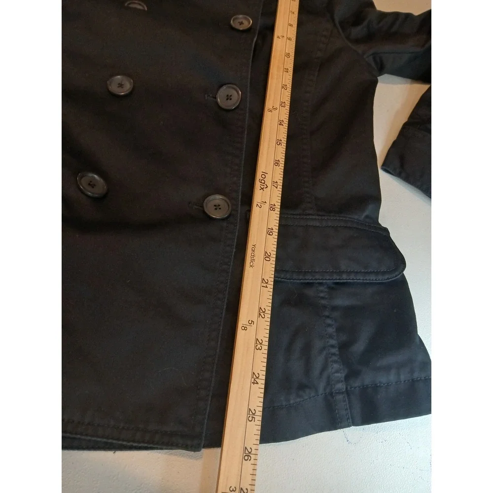 Womens Black Double Breasted Jacket Collared Button Front Casual Outerwear